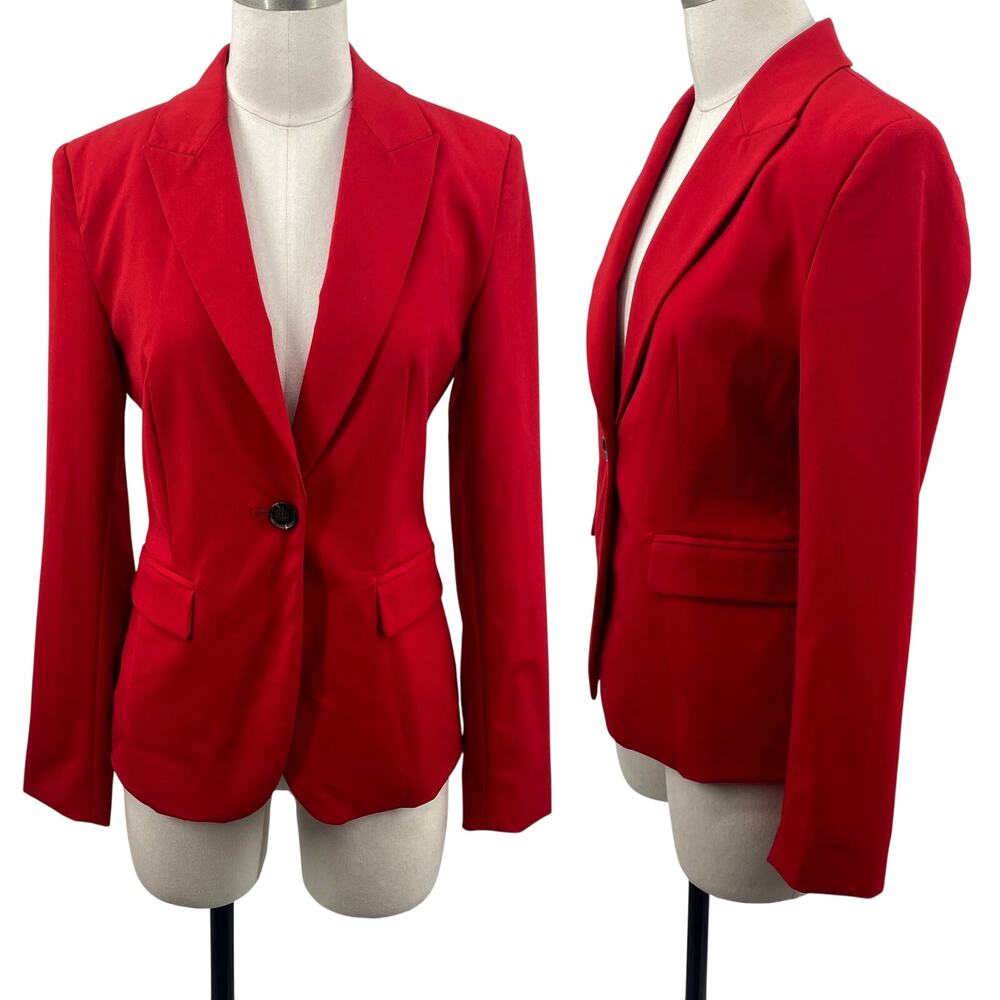 Zara Blazer Jacket Single Button Front Tailored Collared Pockets Red US Womens 2